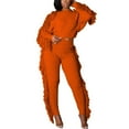 thumbnail image 1 of YYDGH Sweater Sets for Women 2 Piece Outfits Knit Tassels Solid Color Long Sleeve Crop Sweaters Long Pants Sweatsuit Loungewear Sets Orange S, 1 of 6