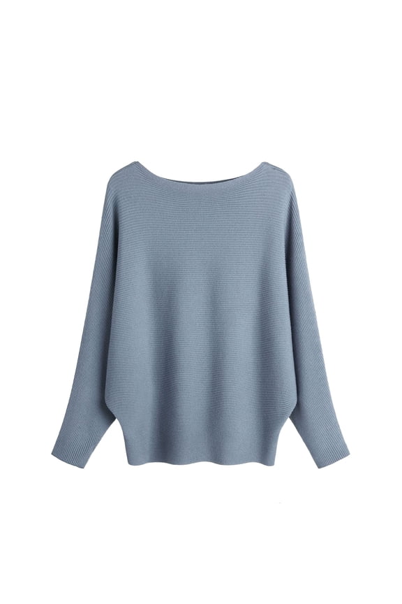 Sweaters for Women Boat Neck Batwing Sleeves Knitted Sweaters Solid Color Pullovers Tops Casual Lightweight Jumper