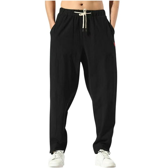 YYDGH Sweatpants for Men Elastic Waist Drawstring Pants with Pockets Solid Color Loose Fit Casual Straight Leg Trousers