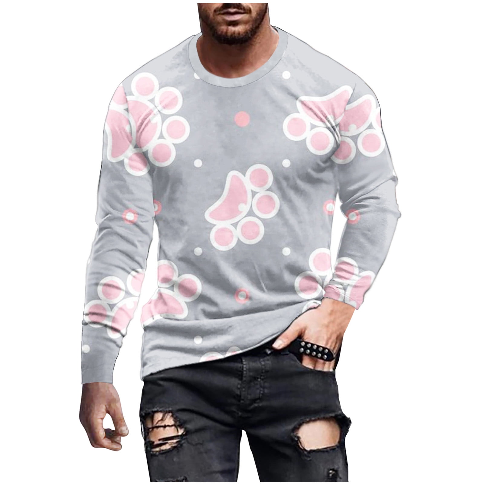 YYDGH T-Shirt for Men's Long Sleeve Fashion Tops 3D Paw Print