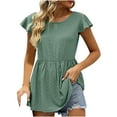 thumbnail image 1 of YYDGH T Shirts for Women Cute Babydoll Casual Tops Peplum Loose Fit Tunic Eyelet Crewneck Ruffle Short Sleeve Blouses Green XL, 1 of 6