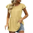 thumbnail image 1 of YYDGH T Shirts for Women Cute Babydoll Casual Tops Peplum Loose Fit Tunic Eyelet Crewneck Ruffle Short Sleeve Blouses Yellow S, 1 of 6