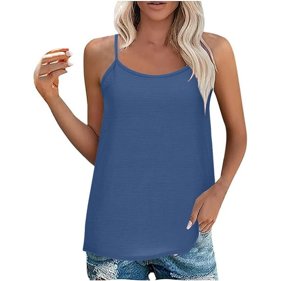 YYDGH Tank Top for Women Adjustable Spaghetti Strap Camisole Scoop Neck Sleeveless Cami Tunic Top Casual Loose Cami Shirts Blouses Blue XXL