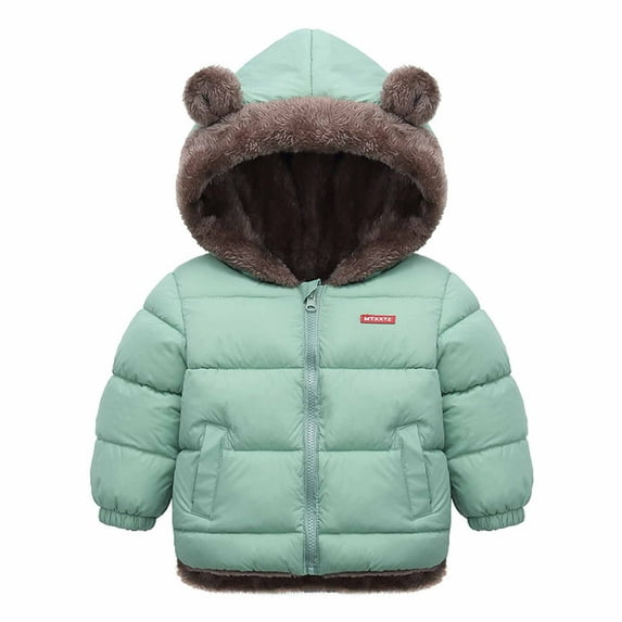 YYDGH Toddler Boys Girls Winter Coat Bear Ears Hooded Jacket Two Sided Wear Fleece Thicken Windproof Zipper Warm Outwear(Green,4-5 Years)
