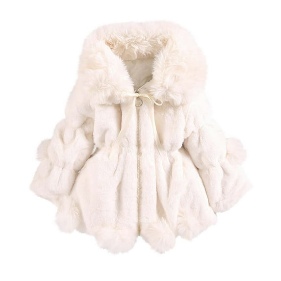 YYDGH Toddler Girls Winter Warm Fleece Coats Cozy Fuzzy Plush Jacket Kids Baby Warm Thick Zipper Clothes Outerwear(White,12-18 Months)