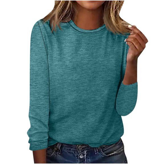 YYDGH Tops for Women Crewneck Long Sleeve Summer Casual Top Cute Solid Color Dressy Tunic Shirts Ladies Blouses Green S