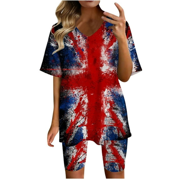 YYDGH Two Piece Outfits For Women Summer V Neck T-Shirt Tops Biker Shorts Workout Sports Plus Size Tracksuit Red-2 3XL