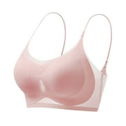 YYDGH Ultra Thin Ice Silk Bras for Women Lifting Cooling Seamless Bras Non-Marking Net Yarn Breathable Latex Underwear Pink L