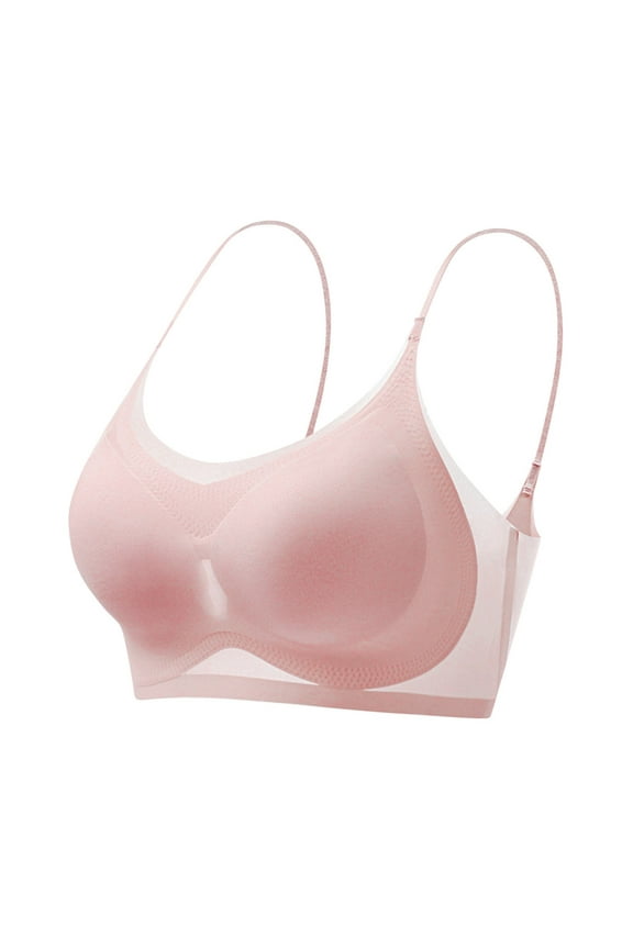 Ultra Thin Ice Silk Bras for Women Lifting Cooling Seamless Bras Non-Marking Net Yarn Breathable Latex Underwear Pink M