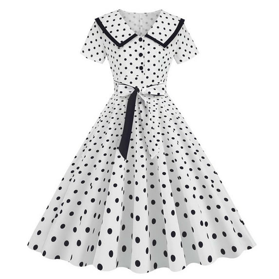 YYDGH Vintage Women 1950s Lapel Button Down Rockabilly Knot Front Swing Dress 50s Retro Hepburn Style A-Line Dresses Black XXL