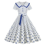 YYDGH Vintage Women 1950s Lapel Button Down Rockabilly Knot Front Swing Dress 50s Retro Hepburn Style A-Line Dresses Blue M