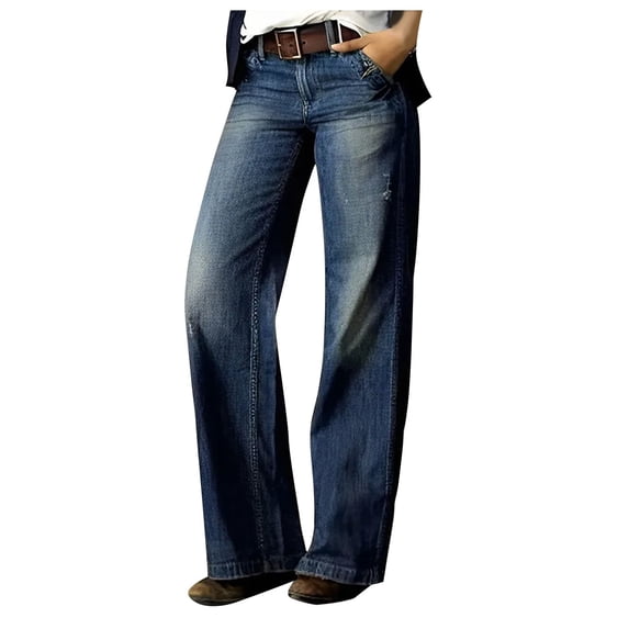 YYDGH Wide Leg Jeans for Women Stretch Mid Waist Baggy Jeans Boot Cut Jeans Denim Pants Without Belt Blue 3XL