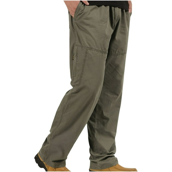 YYDGH Wide Leg Pants for Men Casual Solid Color Twill Cotton Hiking Pants with Pockets Drawstring Waist Work Pants