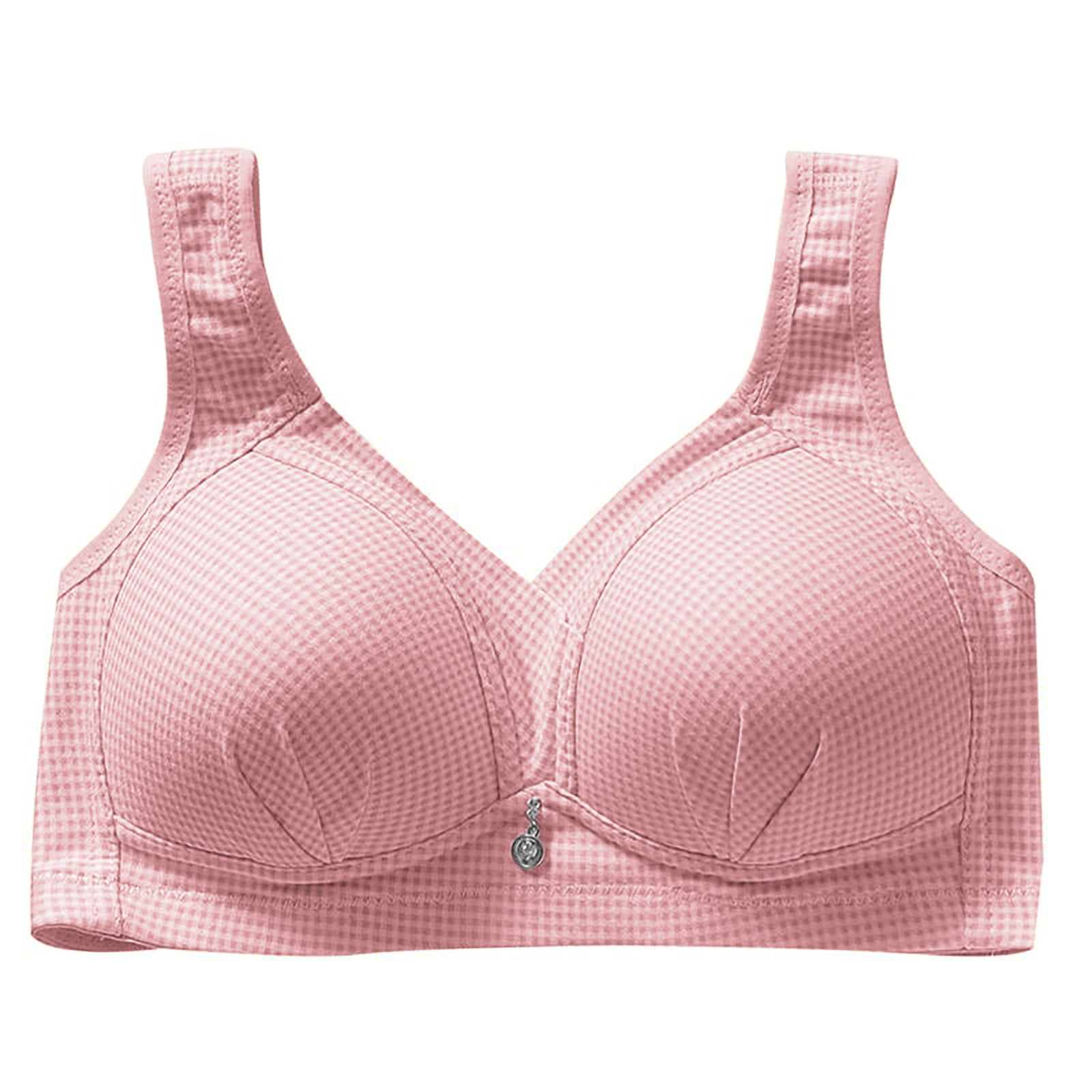 YYDGH Wireless Bras for Women Comfort Full-Coverage T-Shirt Bra Plaid Lightly  Lined Push Up Everyday Bra Pink L 