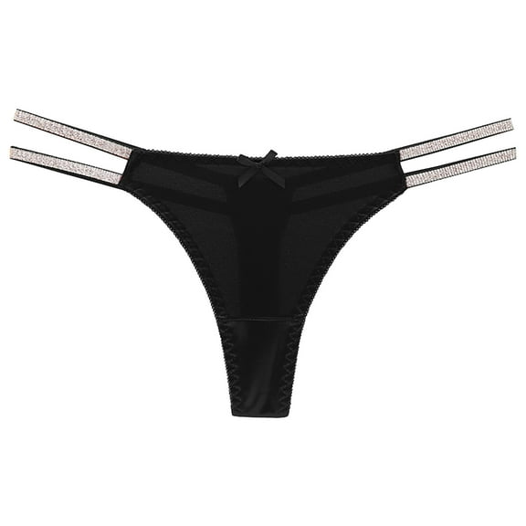 YYDGH Woman's Satin Silk Thong Briefs Panties Shiny Low Waist Bikini Briefs G-String T-Back Underwear Black