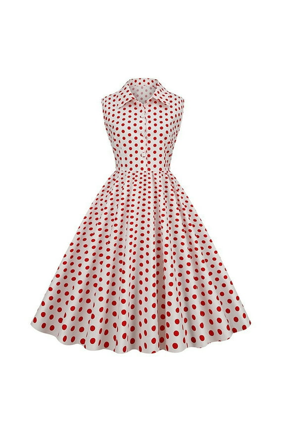 Women 50s 60s Vintage Dress Sleeveless Lapel Cocktail A Line Swing Dress 1950s Polka Dot Audrey Rockabilly Prom Party Dresses Hot Pink XXL