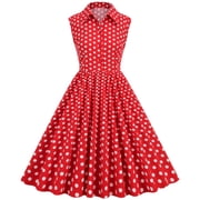 YYDGH Women 50s 60s Vintage Dress Sleeveless Lapel Cocktail A Line Swing Dress 1950s Polka Dot Audrey Rockabilly Prom Party Dresses Red L