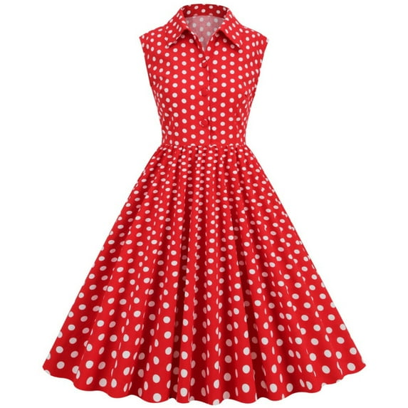 YYDGH Women 50s 60s Vintage Dress Sleeveless Lapel Cocktail A Line Swing Dress 1950s Polka Dot Audrey Rockabilly Prom Party Dresses Red XXL