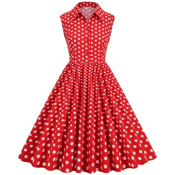 YYDGH Women 50s 60s Vintage Dress Sleeveless Lapel Cocktail A Line Swing Dress 1950s Polka Dot Audrey Rockabilly Prom Party Dresses Red XXL