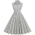 thumbnail image 1 of YYDGH Women 50s 60s Vintage Dress Sleeveless Lapel Cocktail A Line Swing Dress 1950s Polka Dot Audrey Rockabilly Prom Party Dresses White M, 1 of 7