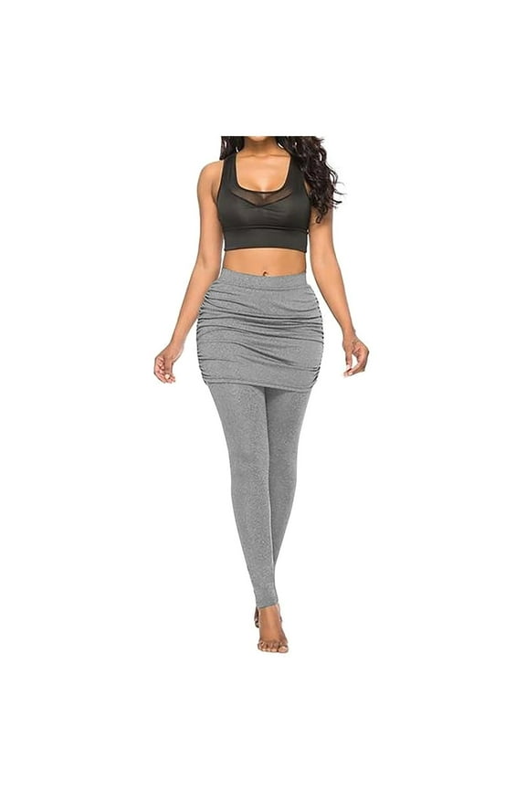 Women Athletic Skirt with Leggings Tennis Skirted Capri Gym Running Skirts with Pockets Gray L