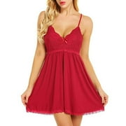 YYDGH Women Babydoll Nightgown Chemises Lace Trim Sleepwear V-Neck Full Slip Sleepwear Dress Red 3XL