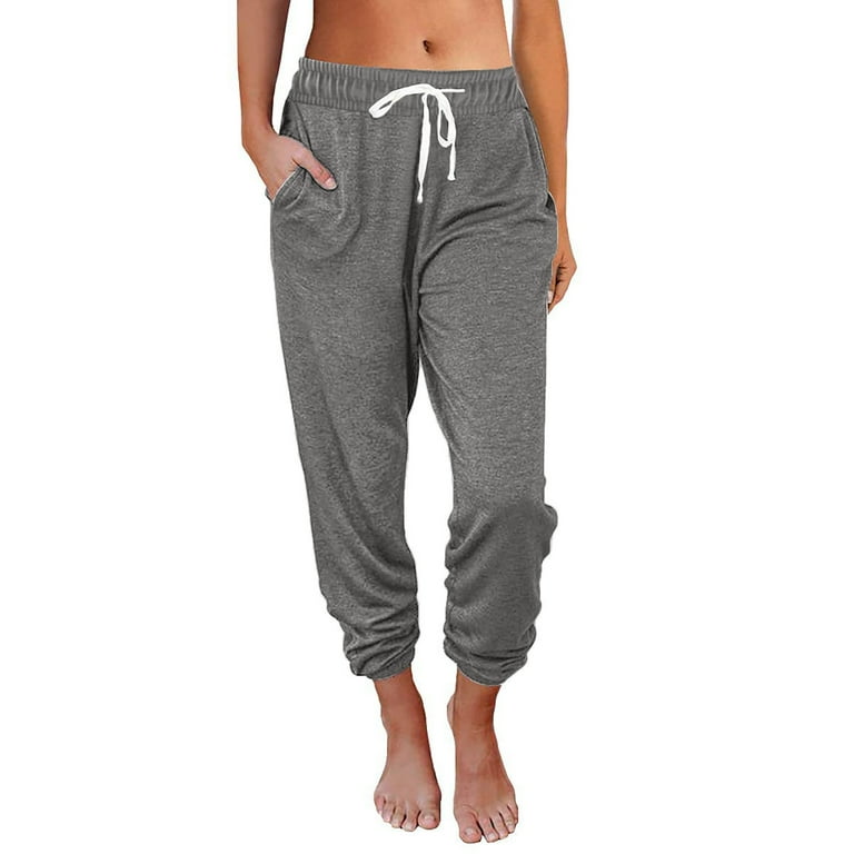 YYDGH Women Baggy Sweatpants High Waisted Yoga Pants with Pockets  Activewear Joggers Sport Workout Pants Dark Gray Dark Gray