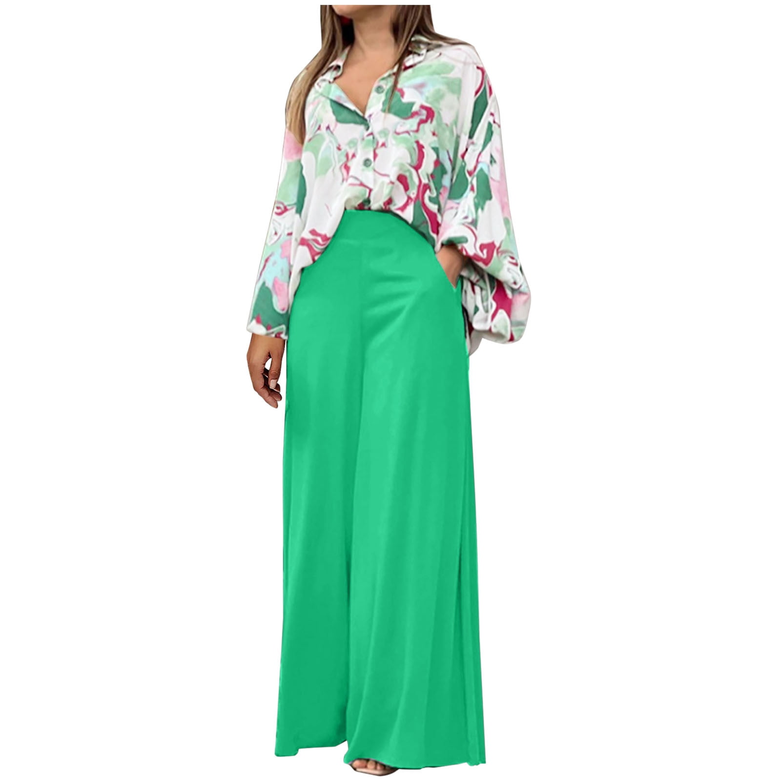 High Quality Piece Blouse Shirt Sets Women Outfit Terno Two Wide High Mid  Sleeve Leg For And Print Pants K&wm Formal Pant Plus Floral Elgant Falle