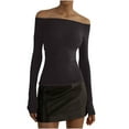 thumbnail image 1 of YYDGH Women Off Shoulder Ruched Sheer Mesh Sexy Tshirt Top Long Sleeve Pleated See Through Solid Slim Shirt Blouse Tops, 1 of 5