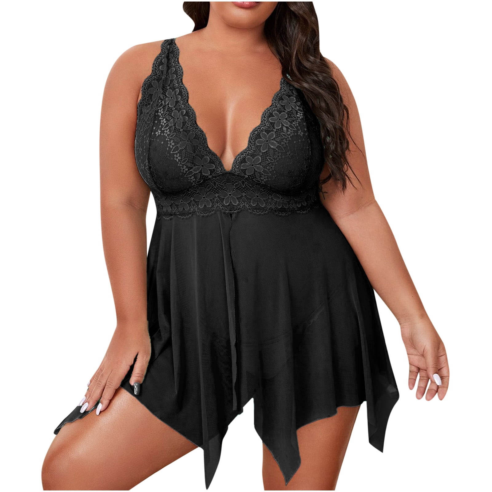 YYDGH Women Plus Size Babydoll Lingerie Backless Lace Mesh Chemise Sleepwear Black 4XL Walmart
