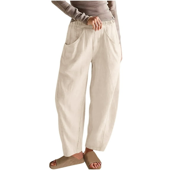 YYDGH Women'S Spring Solid Color Lace-Up With Cotton And Linen All Straight Leg Casual Pants