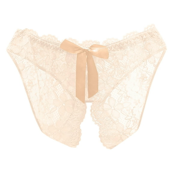 YYDGH Women Sheer Lace Panties Open Sexy Panties G-string Underwear Tangas Soft Thongs Lingerie Beige L