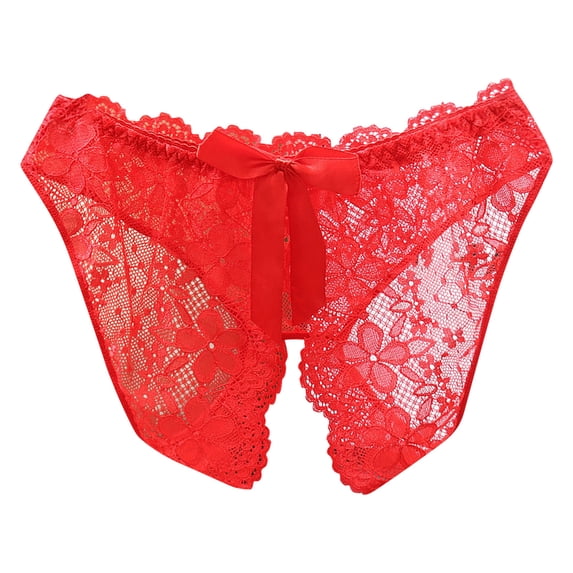 YYDGH Women Sheer Lace Panties Open Sexy Panties G-string Underwear Tangas Soft Thongs Lingerie Red M