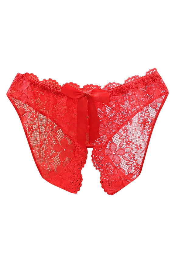 Women Sheer Lace Panties Open Sexy Panties G-string Underwear Tangas Soft Thongs Lingerie Red M