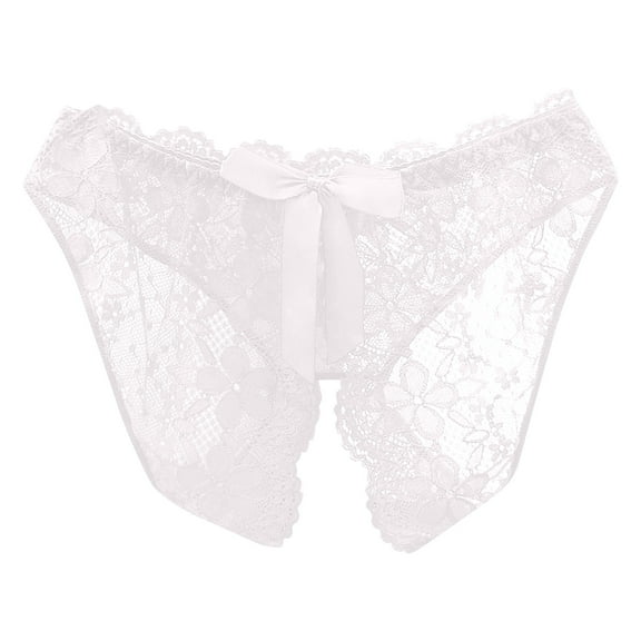 YYDGH Women Sheer Lace Panties Open Sexy Panties G-string Underwear Tangas Soft Thongs Lingerie White M