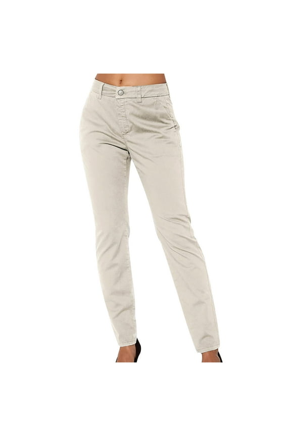 Women Slacks Pants for Work Pressional Pull On Mid Waisted Full Length Slim Fit Trousers Regular Dress Pants Beige XL