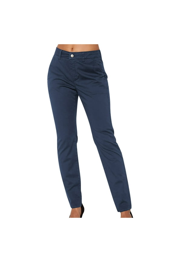 Women Slacks Pants for Work Pressional Pull On Mid Waisted Full Length Slim Fit Trousers Regular Dress Pants Navy Blue XXL