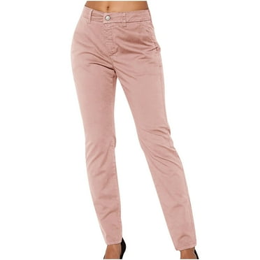 YYDGH Women Slacks Pants for Work Pressional Pull On Mid Waisted Full Length Slim Fit Trousers Regular Dress Pants Pink S