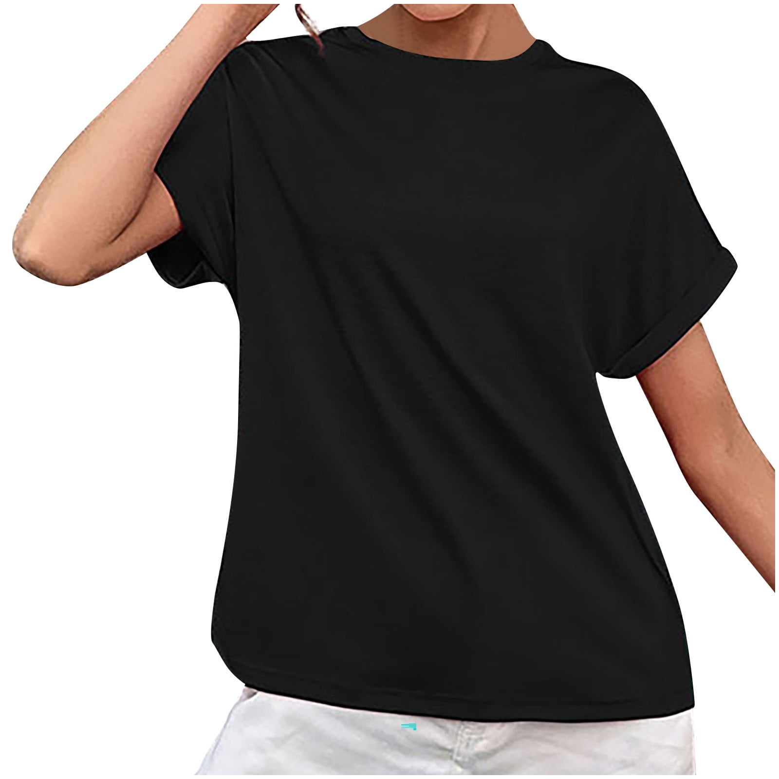 YYDGH Women Summer Tops Casual Short Sleeve Tee Shirt Crew Neck Solid Color T  Shirt Black XS - Walmart.com