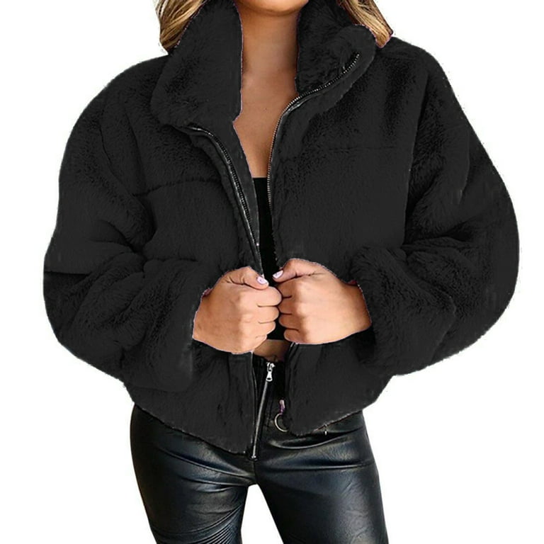 YYDGH Women Warm Winter Short Jacket Solid Color Long Sleeve