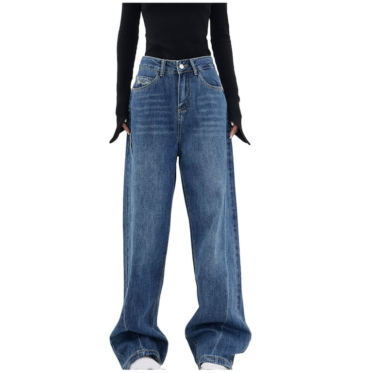 YYDGH Women Wide Leg Jeans High Waist Baggy Jeans Loose Boyfriend Jeans  Denim Pants Y2K Blue L 