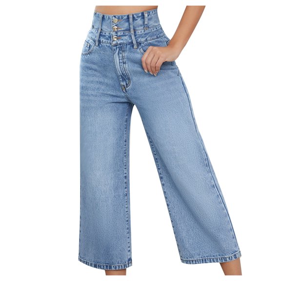 YYDGH Women Wide Leg Jeans High Waist Baggy Jeans Loose Boyfriend Jeans Denim Pants Y2K Sky Blue S