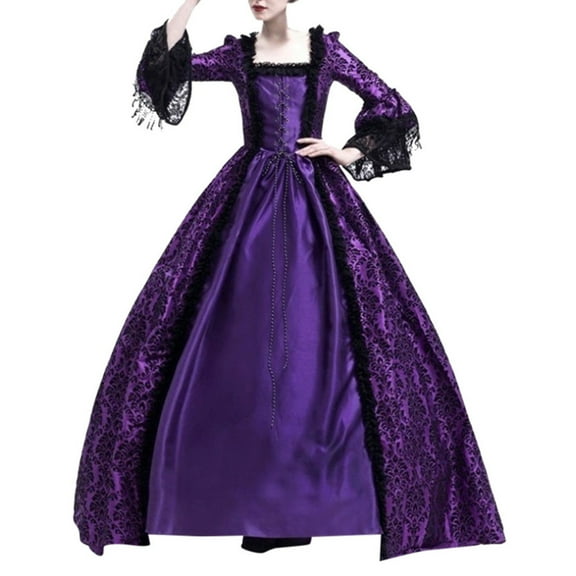 YYDGH Women's 18th Medieval Renaissance Princess Rococo Ball Gown Lace Corset Long Gothic Dress Masquerade Theme Dresses Purple L