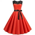 thumbnail image 1 of YYDGH Women's 1950s Vintage Rockabilly Swing Dress Crew Neck Floral Lace Cocktail Party Dress Wedding Prom Evening Dresses Red L, 1 of 7