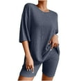 thumbnail image 1 of YYDGH Women's 2 Piece Outfits Ribbed Lounge Sets Tracksuit Short Sleeve Drop Shoulder Oversized Tee Shirt and Shorts Set Dark Blue L, 1 of 6