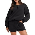 thumbnail image 1 of YYDGH Women’s 2 Piece Outfits Sweatsuit Oversized Crew Neck Button Down Long Sleeve Pullover Henley Sweatshirt and Shorts Matching Lounge Set Fall Tracksuits Black XXL, 1 of 4