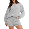 thumbnail image 1 of YYDGH Women’s 2 Piece Outfits Sweatsuit Oversized Crew Neck Button Down Long Sleeve Pullover Henley Sweatshirt and Shorts Matching Lounge Set Fall Tracksuits Gray M, 1 of 4