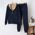 thumbnail image 1 of YYDGH Women's 2 Piece Outfits Thick Fleece Hoodies Sweatsuit Long Sleeve Zipper Hooded Pullover Jacket Long Joggers Sweatpants Winter Tracksuit Sets Navy Blue L, 1 of 4
