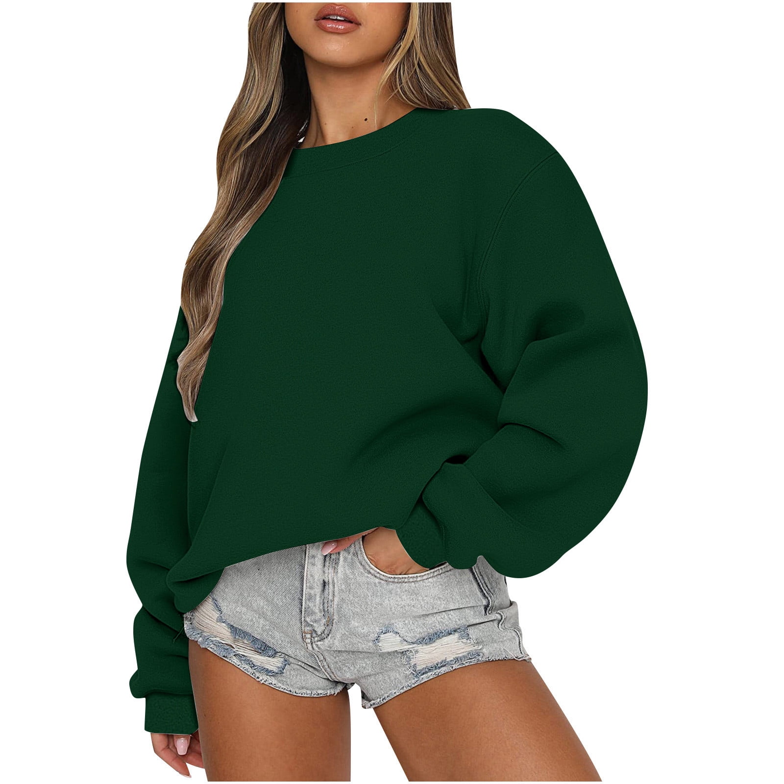 YYDGH Oversized Sweatshirt for Women Fleece Long Sleeve Crewneck Casual  Pullover Hoodie Tops Fall Y2K Trendy Clothes Light Blue S