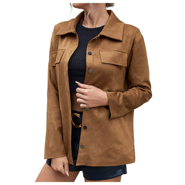 YYDGH Women's 2023 Fall Faux Suede Shirts Jacket Fashion Long